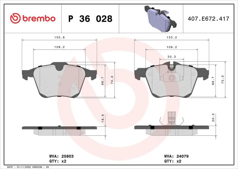 Handler.Part Brake pad set, disc brake BREMBO P36028 1