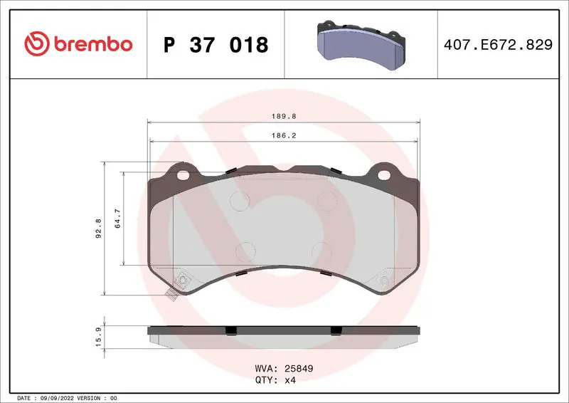 Handler.Part Brake pad set, disc brake BREMBO P37018 1