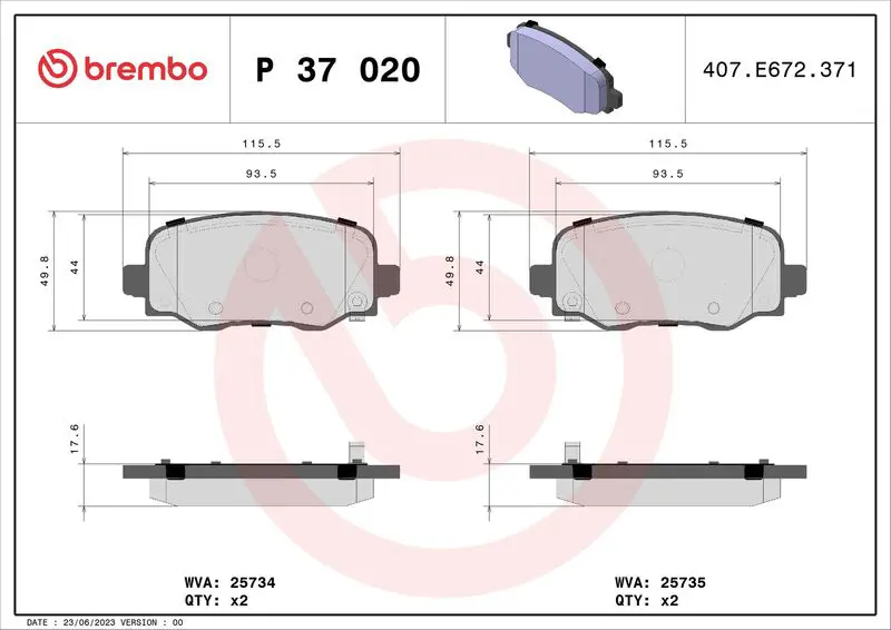 Handler.Part Brake pad set, disc brake BREMBO P37020 1