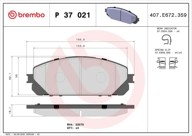 Handler.Part Brake pad set, disc brake BREMBO P37021 1