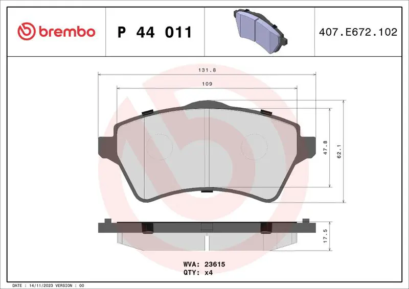 Handler.Part Brake pad set, disc brake BREMBO P41001 2