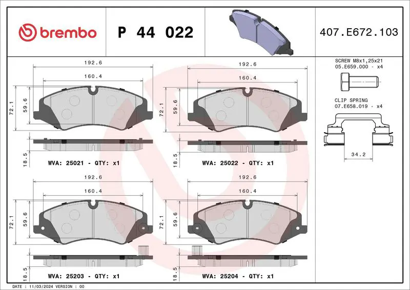 Handler.Part Brake pad set, disc brake BREMBO P44022 1