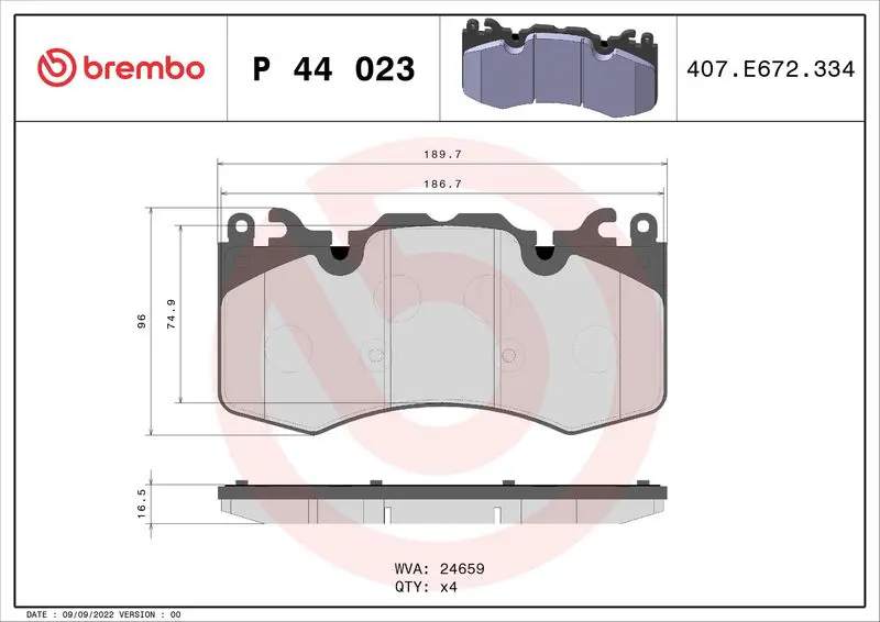 Handler.Part Brake pad set, disc brake BREMBO P44023 1