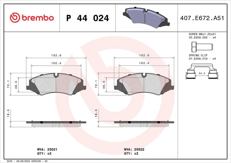 Handler.Part Brake pad set, disc brake BREMBO P44024 1