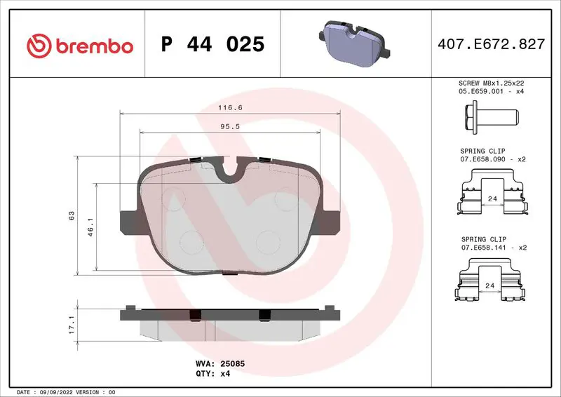 Handler.Part Brake pad set, disc brake BREMBO P44025 1