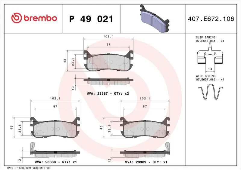 Handler.Part Brake pad set, disc brake BREMBO P49021 1