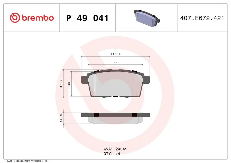 Handler.Part Brake pad set, disc brake BREMBO P49041 1