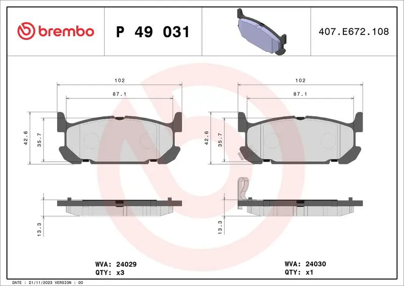 Handler.Part Brake pad set, disc brake BREMBO P49031 1