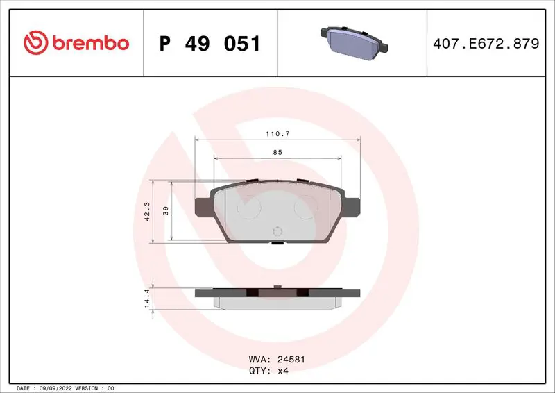 Handler.Part Brake pad set, disc brake BREMBO P49051 1