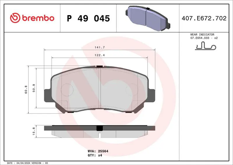 Handler.Part Brake pad set, disc brake BREMBO P49045 1