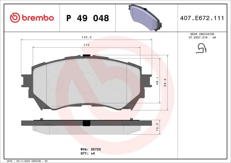 Handler.Part Brake pad set, disc brake BREMBO P49048 1