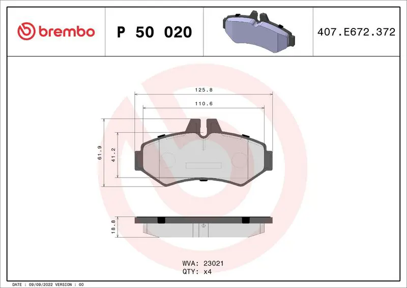 Handler.Part Brake pad set, disc brake BREMBO P50020 1