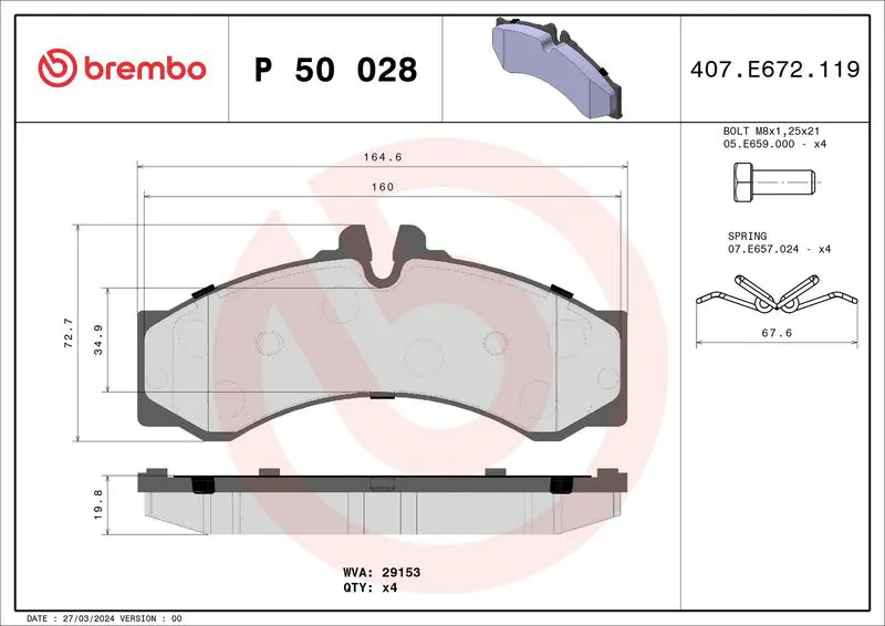 Handler.Part Brake pad set, disc brake BREMBO P50028 1