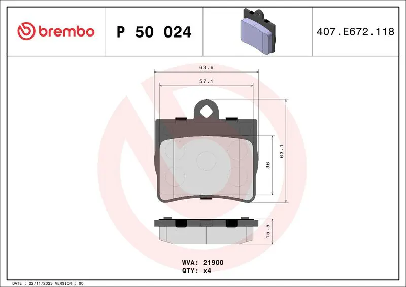 Handler.Part Brake pad set, disc brake BREMBO P50024 1