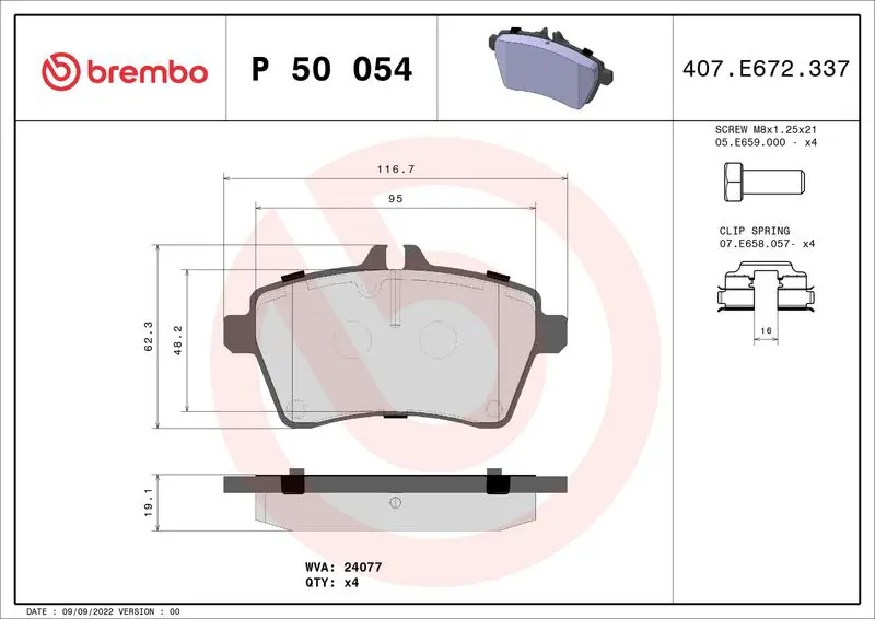 Handler.Part Brake pad set, disc brake BREMBO P50054 1