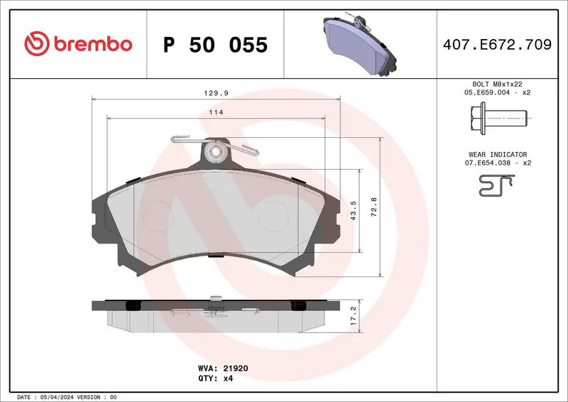 Handler.Part Brake pad set, disc brake BREMBO P50055 1