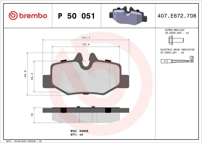 Handler.Part Brake pad set, disc brake BREMBO P50051 1