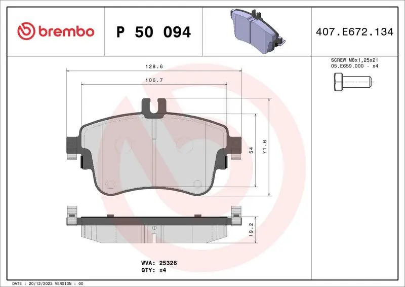 Handler.Part Brake pad set, disc brake BREMBO P50094 1