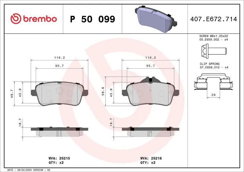 Handler.Part Brake pad set, disc brake BREMBO P50099 1