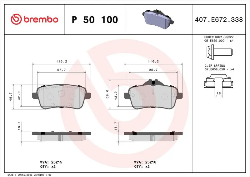 Handler.Part Brake pad set, disc brake BREMBO P50100 1