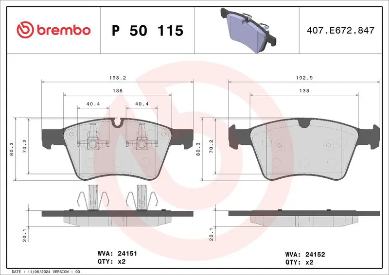 Handler.Part Brake pad set, disc brake BREMBO P50115 1