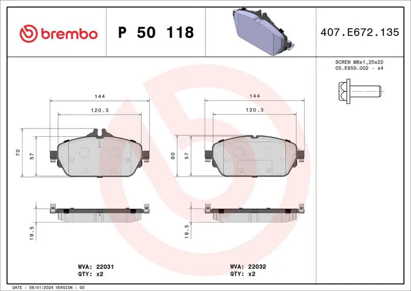 Handler.Part Brake pad set, disc brake BREMBO P50118 1