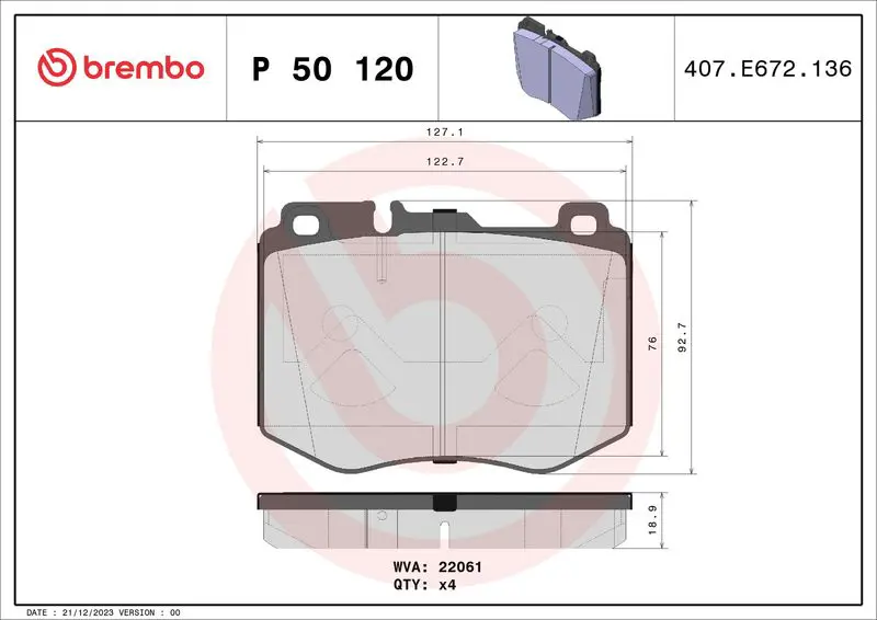 Handler.Part Brake pad set, disc brake BREMBO P50120 1