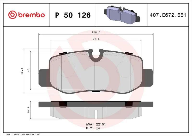 Handler.Part Brake pad set, disc brake BREMBO P50126 1