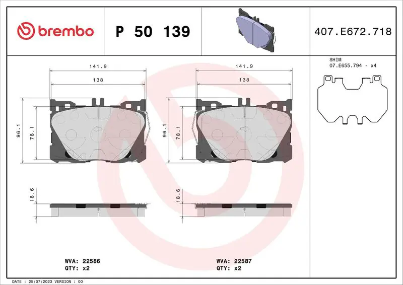 Handler.Part Brake pad set, disc brake BREMBO P50139 1