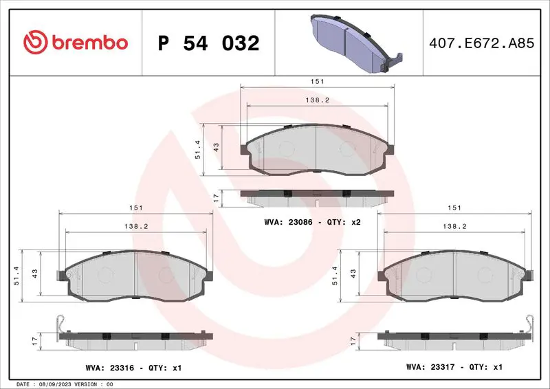 Handler.Part Brake pad set, disc brake BREMBO P54032 1