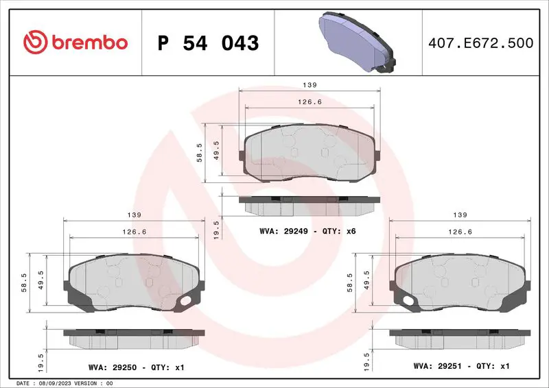 Handler.Part Brake pad set, disc brake BREMBO P54043 1