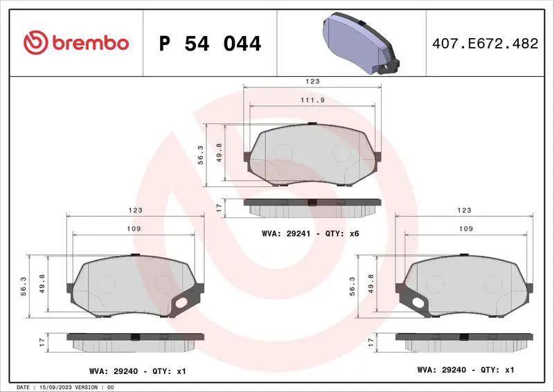 Handler.Part Brake pad set, disc brake BREMBO P54044 1