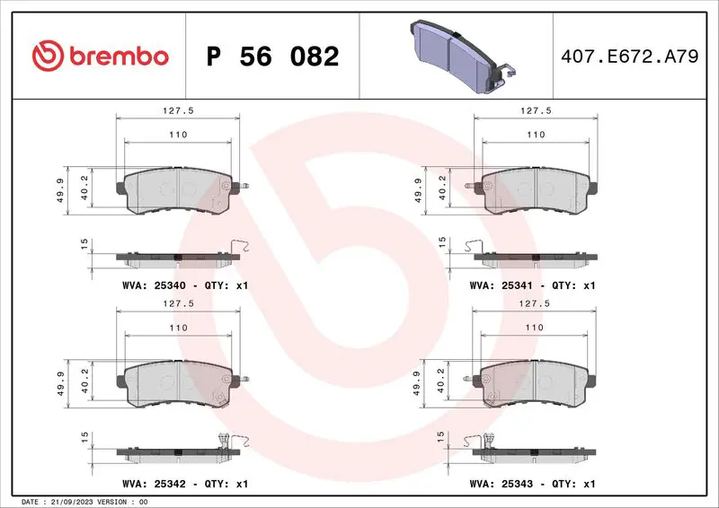 Handler.Part Brake pad set, disc brake BREMBO P56082 1