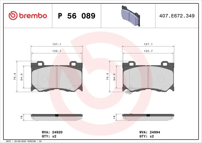 Handler.Part Brake pad set, disc brake BREMBO P56089 1