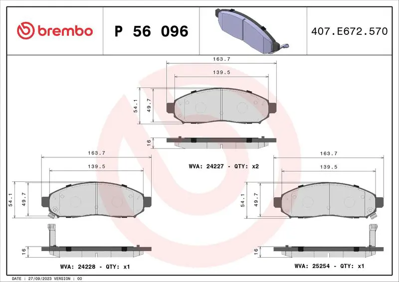 Handler.Part Brake pad set, disc brake BREMBO P56096 1