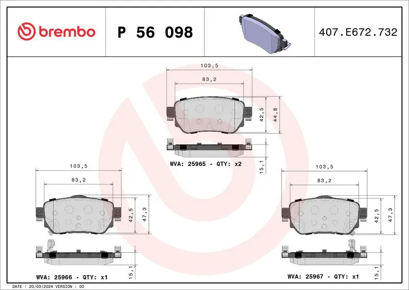 Handler.Part Brake pad set, disc brake BREMBO P56098 1