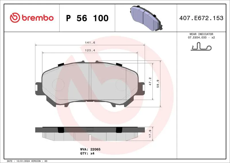 Handler.Part Brake pad set, disc brake BREMBO P56100 1