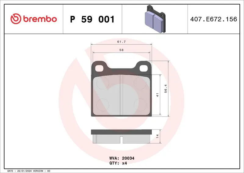 Handler.Part Brake pad set, disc brake BREMBO P59001 1