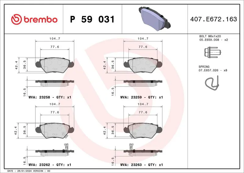 Handler.Part Brake pad set, disc brake BREMBO P59031 1