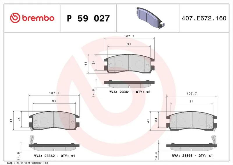 Handler.Part Brake pad set, disc brake BREMBO P59027 1