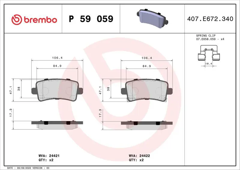 Handler.Part Brake pad set, disc brake BREMBO P59059 1