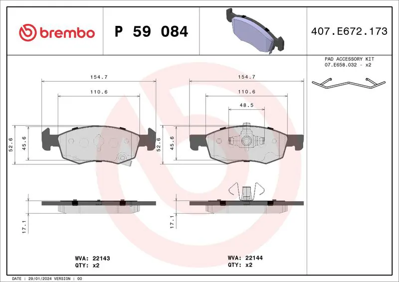 Handler.Part Brake pad set, disc brake BREMBO P59084 1