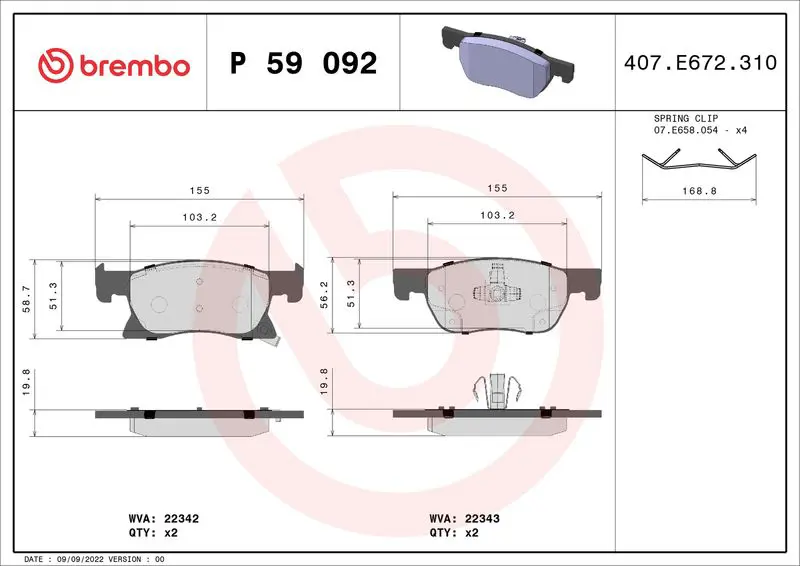 Handler.Part Brake pad set, disc brake BREMBO P59092 1