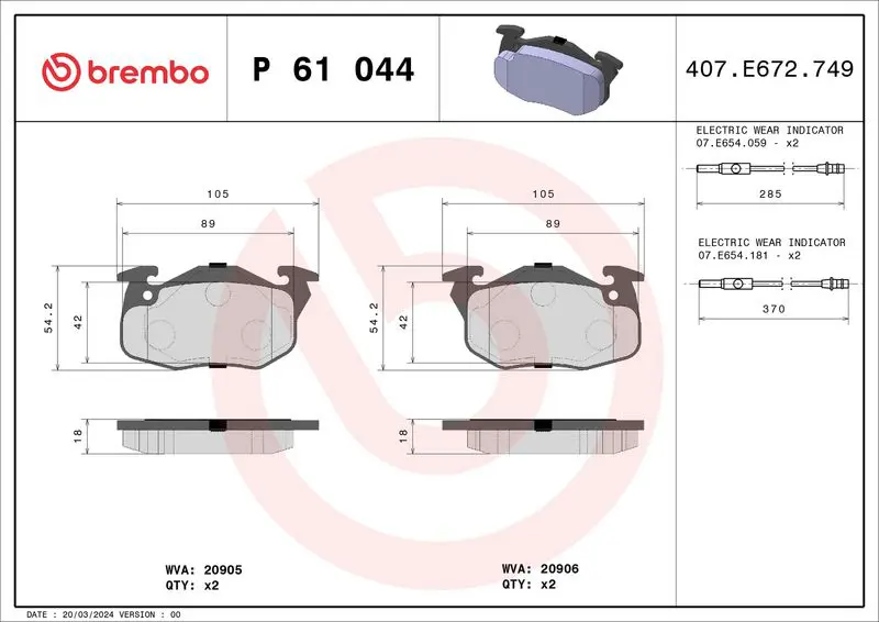 Handler.Part Brake pad set, disc brake BREMBO P61044 1