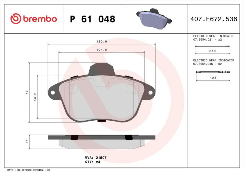 Handler.Part Brake pad set, disc brake BREMBO P61048 1