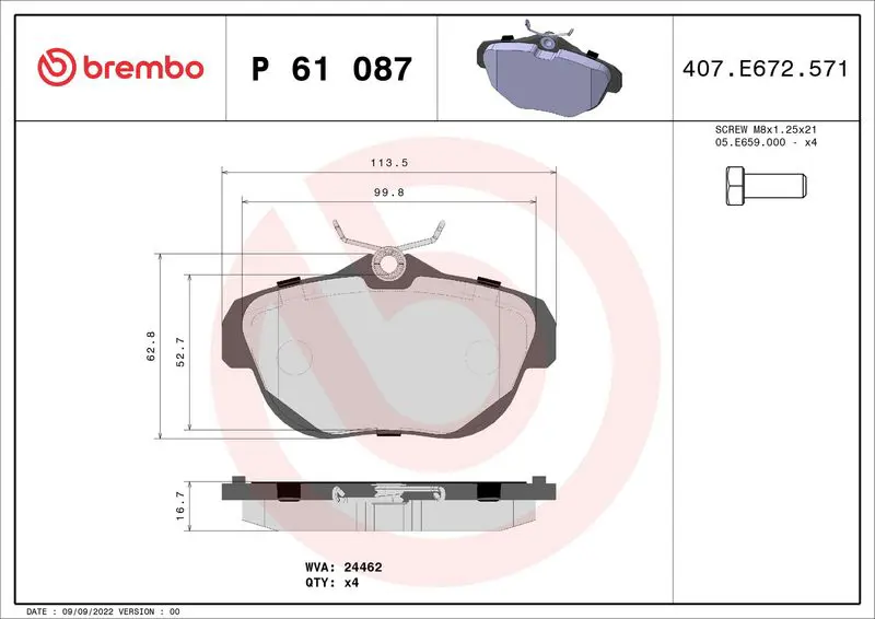 Handler.Part Brake pad set, disc brake BREMBO P61087 1