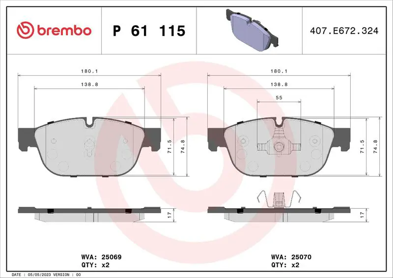 Handler.Part Brake pad set, disc brake BREMBO P61115 1