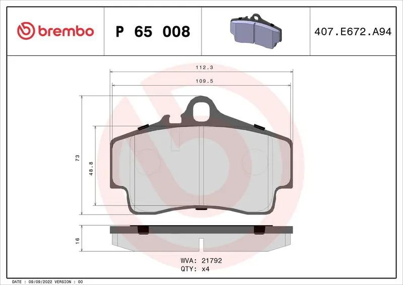 Handler.Part Brake pad set, disc brake BREMBO P65008 1