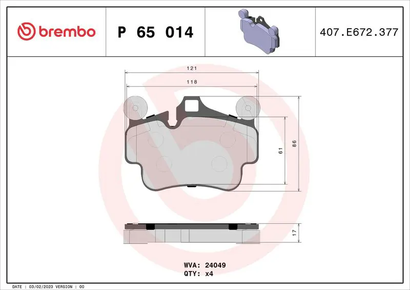 Handler.Part Brake pad set, disc brake BREMBO P65014 1