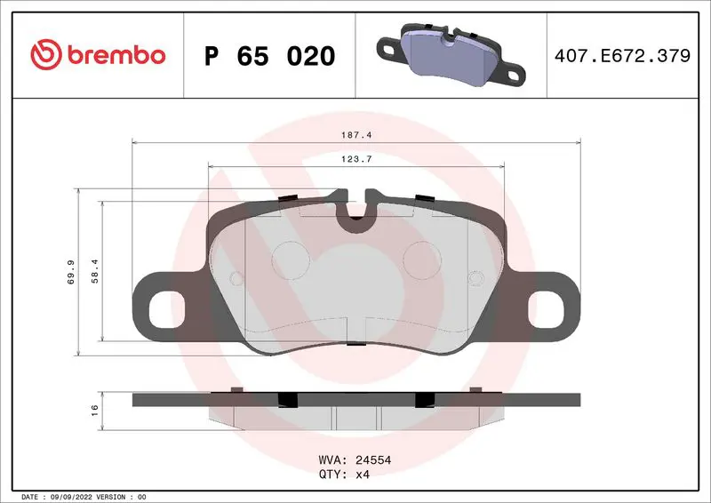 Handler.Part Brake pad set, disc brake BREMBO P65020 1